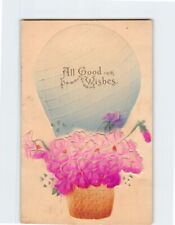 Postcard All Good Wishes with Flowers Basket Embossed Art Print picture