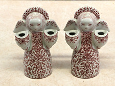 Vtg Nymolle by Jacob Bang Pair of Red Angel Double Taper Candle Stick Holders picture