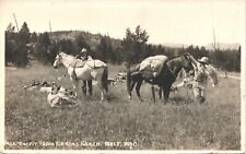 WOLF, WY, PACK OUTFIT real photo postcard WYOMING RPPC 1920 HORSES eaton's ranch picture