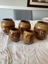 VINTAGE HAND PAINTED From Thailand BROWN & YELLOW Clay WARE DRAGON VASES picture