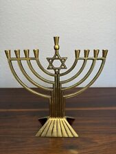 Vintage Israel Hen Holon Hanukkah Star of David Brass Menorah Candelabra picture