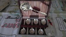 Vintage Yeoman England Silver Plated Fruit Dessert   6x Spoons & Server Cased picture