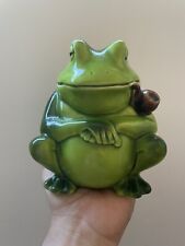 Vtg Made In Japan Pipe Smoking Meditating Green Ceramic Frog Toad Planter picture