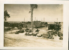 1945 WWII GI's Philippines  4x5 Photo LCT's at beach, trucks, jeeps, etc picture