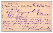 1875 T.M. Sinclair & Co. Pork Packers Cedar Rapids Clinton IA Postal Card picture