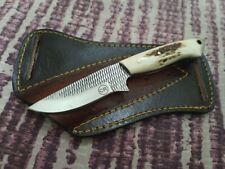 CUSTOM HANDMADE FORGED RASP STEEL SKINNING HUNTING KNIFE WITH STAG HANDLE&SHEATH picture