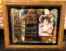Vintage Coca-Cola Mirror Sign Delicious 5 cent Relieves Fatigue 23 1/2