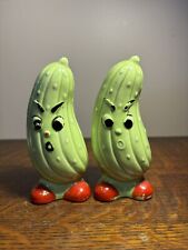 Vintage Norcrest Anthropomorphic Pickle Salt and Pepper Shakers 1950’s Japan 5” picture