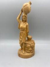 Vintage Carved Wooden Primitive Woman Statue picture