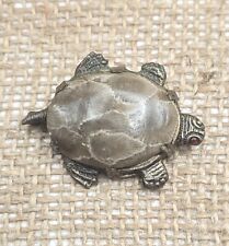 Antique Sterling Silver Agatized Coral Pillow Fossil Tortoise Brooch Turtle Pin picture