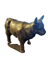 Vtg Heavy Solid Cast Iron Bronzed Horned Bull Statue Figurine Animal Bovine picture