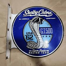 SHELBY COBRA FLANGE 2-SIDED PORCELAIN ENAMEL SIGN 17 1/2 X 17 INCHES picture