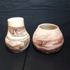 Vintage 2ea  Nemadji Pottery Hand Made Native Clay Swirl Vases 7