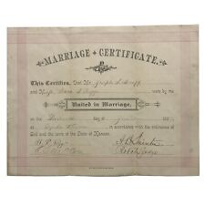 1887 Topeka Kansas Marriage Certificate Joseph DeGraff Farmer & Dora B Riggs picture