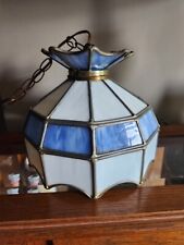 Vintage Tiffany Style Hanging Lamp Stained Glass Pendant Light Blue White 12