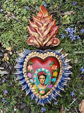 Frida Sacred Heart with Flames, Frida Kahlo Wall Decor, Tin Art Frida picture