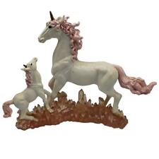 Vintage 1990s Y2K Enchanted Unicorn Statue on Acrylic Crystals Pink Mom and Baby picture