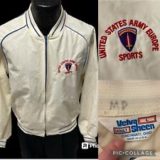 Vtg 70's Velva Sheen USA White Blue Stadium Coat US ARMY SPORTS Europe Jacket L picture