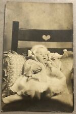 Antique RPPC Real Photo Postcard - Baby Propped Up By Pillow On Chair Circa 1915 picture