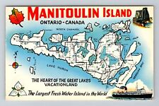 Manitoulin Island, Ontario, Map Antique, Vintage Souvenir Postcard picture