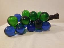 Vintage MCM BlueGreen Large Lucite Acrylic Grapes Cluster on Wood Stem 12” Long  picture