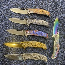 6pcs Mixed Dragon Design Spring Assisted Open Blade Pocket Knife New picture