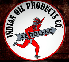 INDIAN OIL PRODUCTS - AEROLENE   PORCELAIN COLLECTIBLE, RUSTIC, ADVERTISING picture