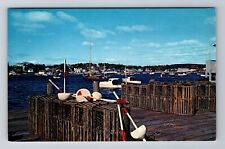 Boothbay Harbor ME-Maine, Scenic Harbor View, Lobster Pots, Vintage Postcard picture