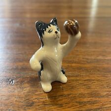 Vintage Tuxedo Cat Porcelain Figurine 1.5” Playing Basketball Miniature picture