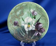 MOUNT WASHINGTON HAND-BLOWN GLASS PLATE W/ HAND-PAINTED IRIS FLOWERS picture