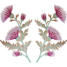 Pair of Pink Thistle Flower Patches Iron Sew On T Shirt Bag Flowers Patch Badge picture