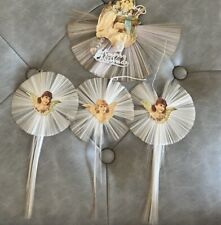 ANTIQUE GERMAN SPUN GLASS ANGEL CHRISTMAS TREE ORNAMENT Lot Of 4 picture