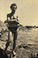 1960s Handsome Mustache Guy Shirtless Man Bulge Trunks Gay Int Vintage B&W Photo picture