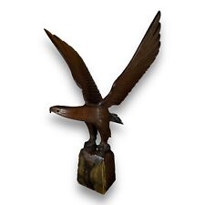 Vintage Large Hand Carved Wood Open Wings Eagle Sculpture Figurine Statue picture