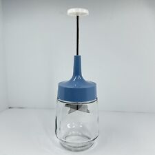 Vintage  Manual Gemco Food/Nut Chopper Glass With Blue Lid Stainless Steel Blade picture