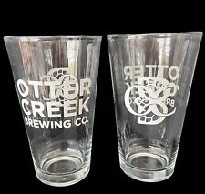 Handsome Pair of 2 “OTTER CREEK WHITE LABEL” Beer Pint Glasses ~ Middlebury, VT picture