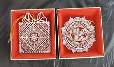 2 - Vintage Metal Christmas Tree Ornaments Present & Doves White Made Hong Kong picture