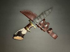 Custom Handmade Damascus Steel  Bowie Knife Stag Horn Style With Leather Sheath. picture