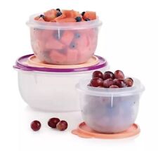 Tupperware Classic MIXING Serving Bowl Set 3 With Matching Lids Flat Bottom New picture