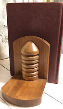 Vintage MCM Solid Walnut BookEnds Geometric Shape, Antique Ribbed Bullet(?) 6” H picture