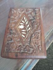 Vintage Hand Carved Wooden Jewelry Trinket Box Flower India Sheesham Wood picture