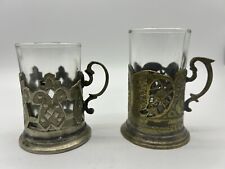 Two Vintage Cup-holders cupronickel Silver plate and 2 glasses Russian No Marks picture