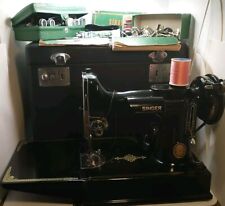 Vintage 1951 Singer Featherweight 221-1 Black Sewing Machine & Case Extras Sharp picture