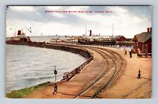 St Ignace MI-Michigan, Where Rail & Water Meet, Antique, Vintage c1913 Postcard picture