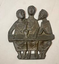 Vintage solid bronze religious Catholic Road to Emmaus Jesus Christ wall plaque picture