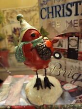Cute Little Red Bird-Dressed W/Scarf & Hat-Winter/Snow/Pinecone-4 7/8