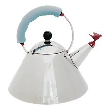 Vintage Alessi Michael Graves Kettle w Bird Whistle, Blue Handle 9093 Stainless picture