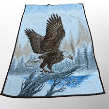 Vintage Biederlack Blanket 52x76 USA Made Eagle America Tan Blue Brown picture