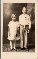 c1910s Studio Photo RPPC Postcard Boy & Girl 