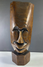 Polynesian Hawaiian Tiki Tribal Mask Hand Carved Freestanding Vintage picture